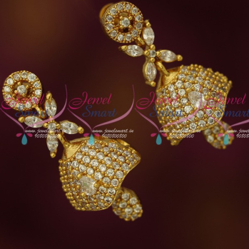 J13992W South Indian Jewelry AD Stones Screwback Jhumka Earrings Gold Plated Latest Online