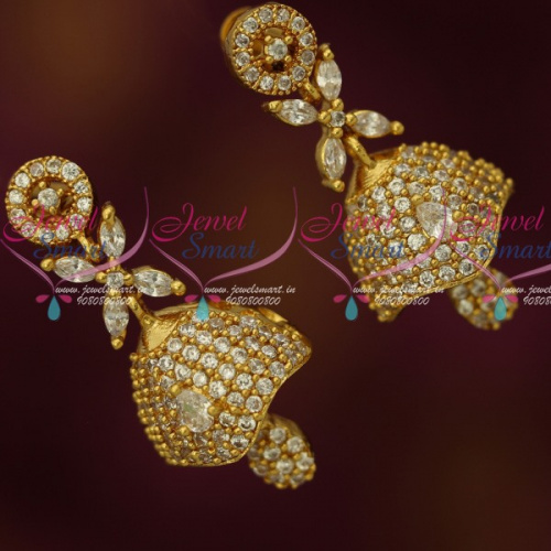 J13992W South Indian Jewelry AD Stones Screwback Jhumka Earrings Gold Plated Latest Online