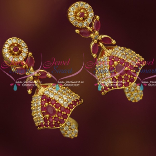 J13992RW South Indian Jewelry AD Stones Screwback Jhumka Earrings Gold Plated Latest Online