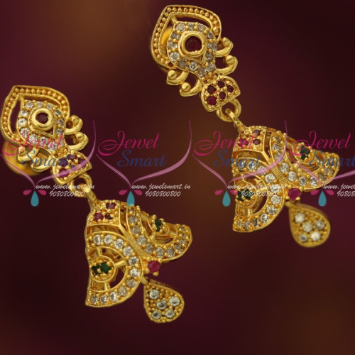 J13998M AD Stones Stylish Jhumka Earrings Latest Design Screwback South Indian Jewellery