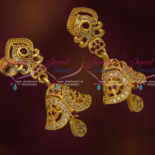 J13998RW AD Stones Stylish Jhumka Earrings Latest Design Screwback South Indian Jewellery