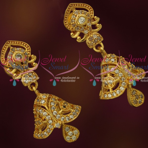 J13998W AD Stones Stylish Jhumka Earrings Latest Design Screwback South Indian Jewellery
