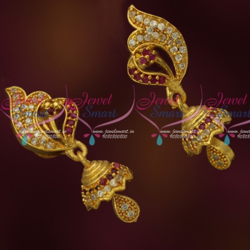 J13997RW Peacock Stylish AD Stones South Indian Gold Plated Jewellery Jhumka Earrings Online