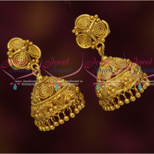 J14003 Spiral Design South Indian Handmade Jhumka Earrings Gold Plated Daily Wear Jewellery