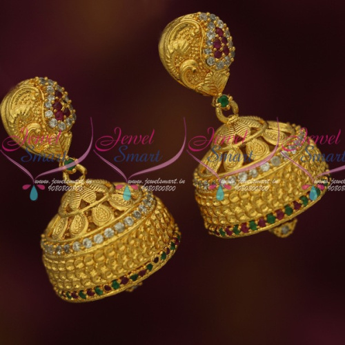 J14004 South Indian Jewelry AD Stones Broad Jhumka Earrings Gold Plated Latest Online