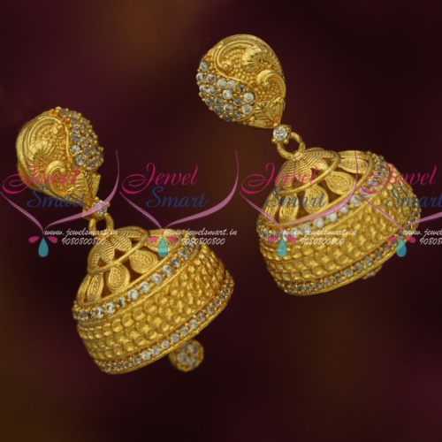 J14005 South Indian Jewelry AD Stones Broad Jhumka Earrings Gold Plated Latest Online