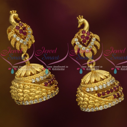 J14009 Peacock Stylish Fashion Jewelry Gold Plated Jhumka Earrings Latest AD Stones