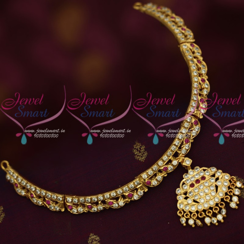 NL14138 Gold Plated Jewelry South Indian Thick Metal White AD Stones Attigai Traditional Online