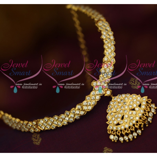 NL14055 South Indian Thick Metal White AD Stones Attigai Traditional Gold Plated Jewelry Online