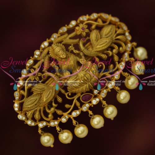 H14073 Oval Shape Antique Temple Jewellery Hair Clips Latest Matte Light Gold Collections
