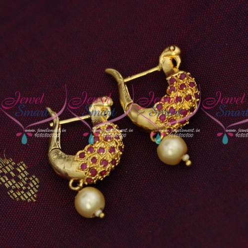 ER14228 Low Price Peacock Ruby Bali Earrings Light Gold Plated Jewellery