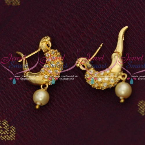 ER14229 Low Price Peacock AD White Stones Bali Earrings Light Gold Plated Jewellery