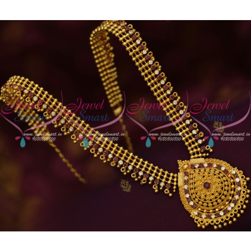 NL14150 Beads Danglers Design Low Price South Indian Jewellery Haram Gold Plated Latest