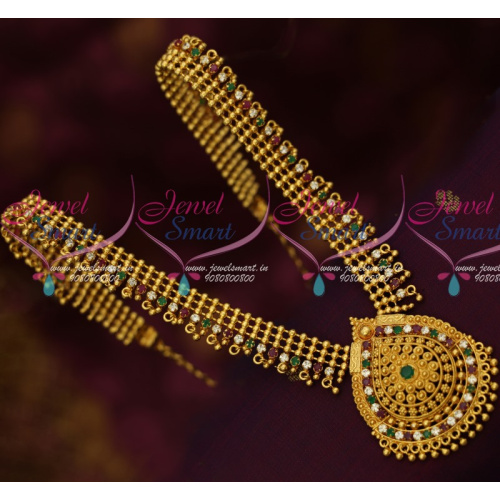 NL14151 South Indian Gold Plated Handmade Jewellery Haram Designs AD Stones Shop Online
