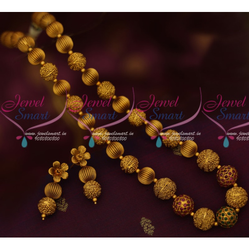 NL14145 Kharbuja Beads Mala Matte Gold Plated Antique Fashion Jewellery Latest Real Look Online