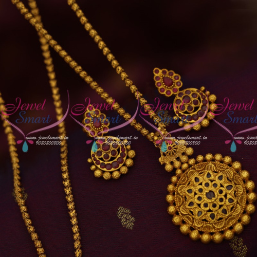 PS14115R Semi Precious AD Stones Inticately Designed Pendant Set 24 Inches Matte Gold Plated Chain Shop Online