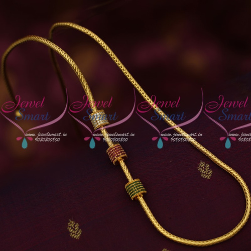 C14231 Roll Kodi Chain AD Ruby Emerald  White Cylinder Design Beads South Indian Jewelry Gold Plated Chains