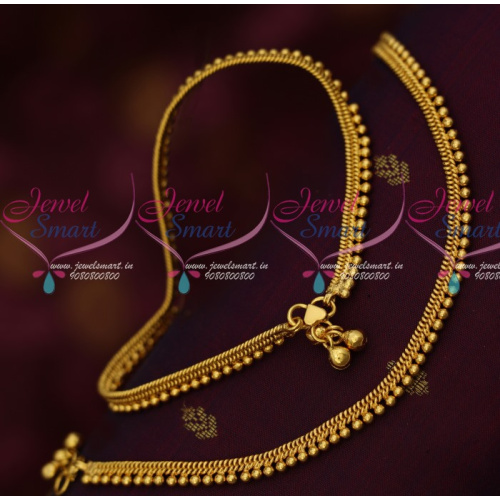 P14167 Beads Lining Design Traditional Gold Covering South Indian Anklets Online