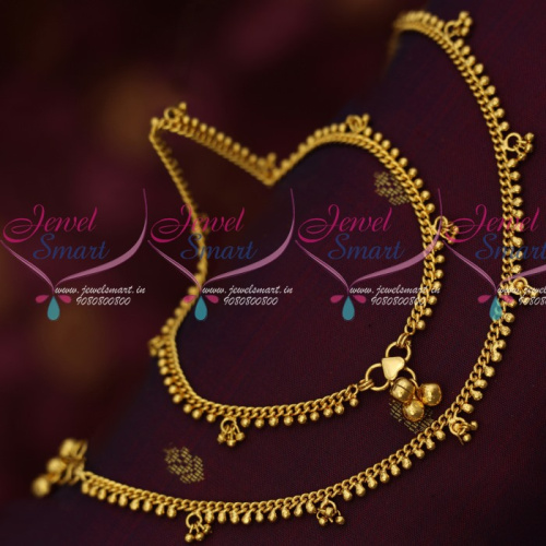 P14168 Flexible Chain Beads Danglers Gold Covering Payal Kolusu South Indian Jewellery Online