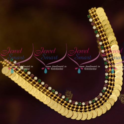 NL14060 Gold Plated Jewelry South Indian Kasulaperu AD Multi Colour Stones Low Price