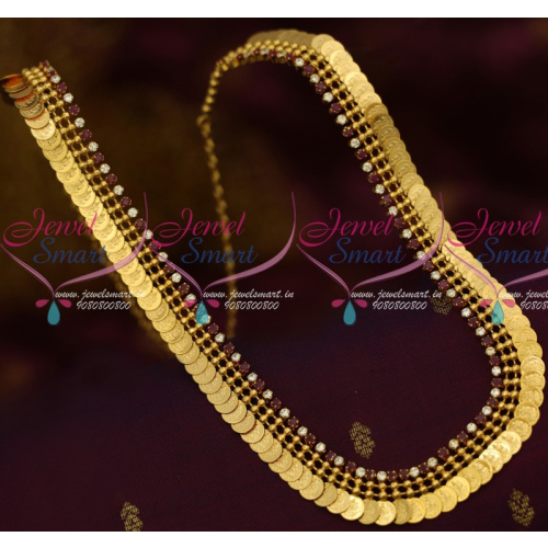 NL14065 Ruby White AD Stones Flexible Traditional Haram Gold Design Kasu Mala Low Price