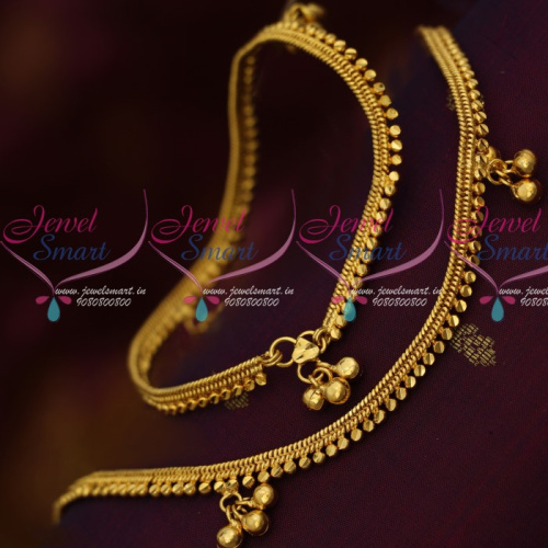 P14121 Half Bead Cutting Design Imitation Gold Covering Anklets South Indian Jewellery