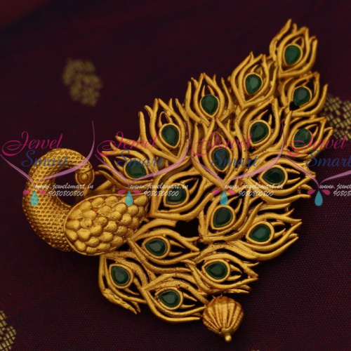 H14227 Emerald Green Peacock Fashion Jewelry Matte Gold Plated Hair Clip Collections Online