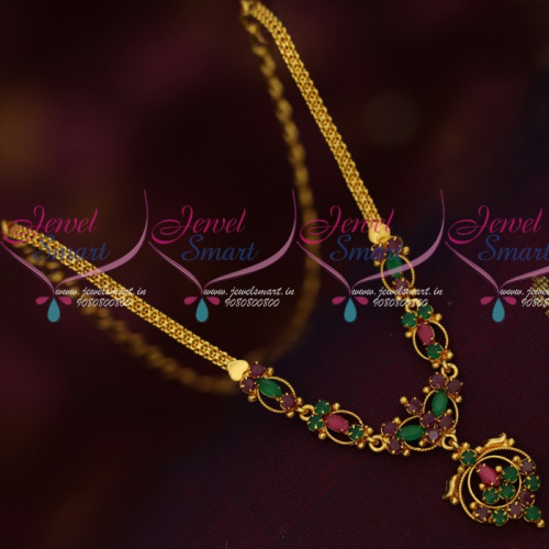NL14182 Ruby Emerald Gold Design Imitation Kids Jewellery Short Necklace Daily Wear AD Collections Online