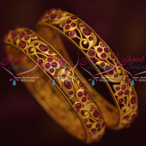 B14045 Original Kemp Stones Matte Gold Plated Real Look Traditional Design Jewelry Bangles Online