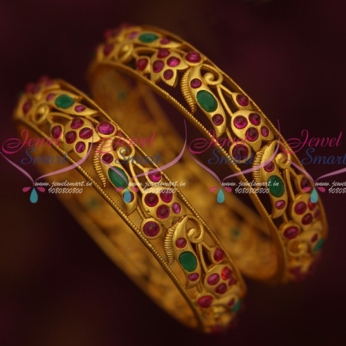 B14046 Original Kemp Stones Matte Gold Plated Real Look Traditional Design Jewelry Bangles Online