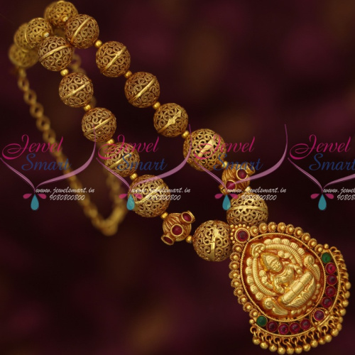 NL14068 Beaded Antique Gold Plated Jewelry Reddish Temple South Indian Traditional Design