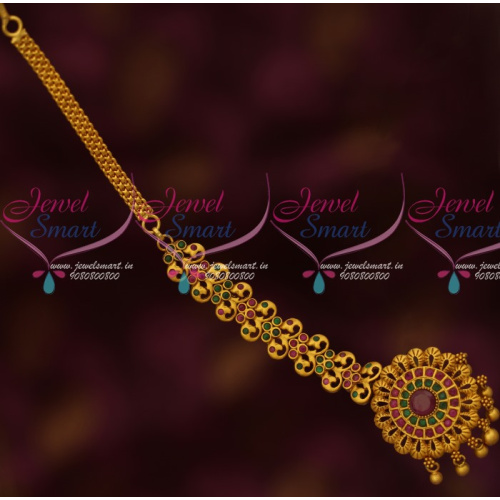 T14128 Matte Reddish Gold Plated Long Size Traditional Nethichutti Latest Designs Online
