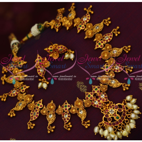 NL14192 Traditional Gold Finish Semi Precious Stones South Indian Jewellery Matte Finish Latest