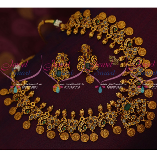 NL14195 Polki Stones Laxmi God Engraved Coin Drops Traditional Gold Design Jewellery Online