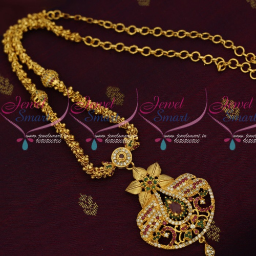 NL14278 Fancy Gold Plated Chain AD Ball Mugappu Floral Design Imitation Jewellery Shop Online
