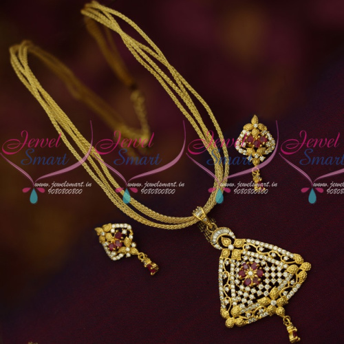 PS14423 American Diamond Stones Dull Gold Matte Finish Chain Pendant Sets Online