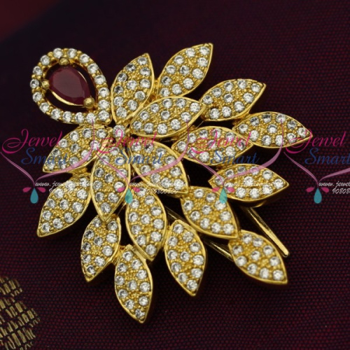 H14512 Leaf Design Bridal Gold Plated Hair Jewellery Latest AD Imitation Online