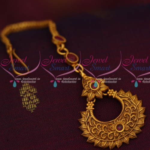 T14298 Floral Design Matte Reddish Gold Plated Nethichutti Maang Tikka Latest Jewelry Online