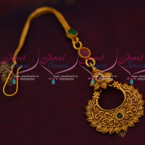 T14299 Floral Design Matte Reddish Gold Plated Nethichutti Maang Tikka Latest Jewelry Online