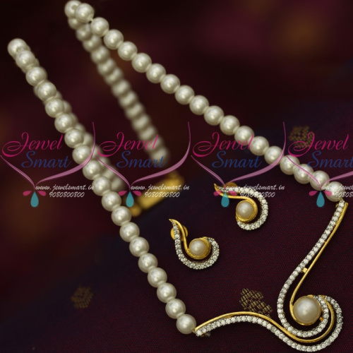 NL14587 Stylish Diamond Design AD Pendant Set Low Price Pearl Mala Shop Online