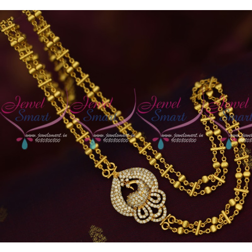 C14590 White AD Stones Double Strand Fancy Gold Plated Chain Mugappu Peacock Design Online