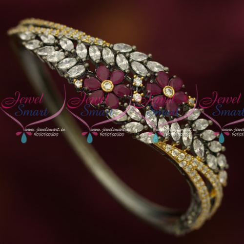B14312 AD Marquise Ruby White Stones White Metal Silver Plated Oxidised Jewelry Online