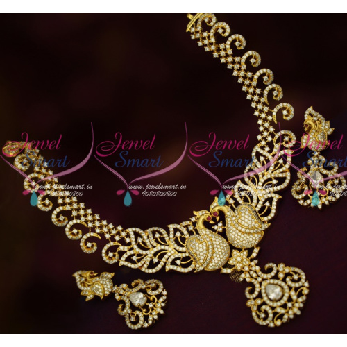 NL14480 Trendy Peacock Gold Plated AD Jewellery Latest Designs Imitation Online
