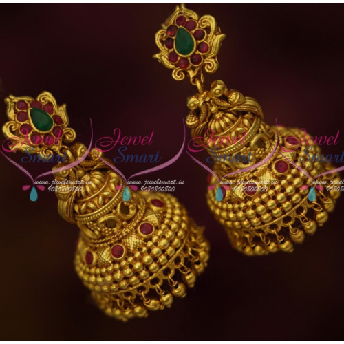 J14490 South Indian Traditional Screwlock Jhumka Earrings Antique Jewellery Designs Online