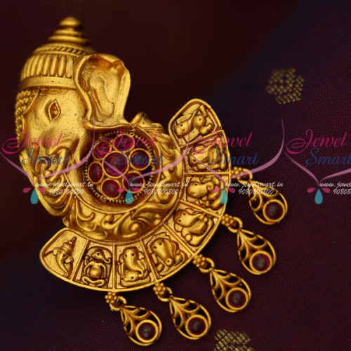 SP14578 Ashtavinayak Temple Jewellery Saree Brooches Kemp Stones Matte Gold Plated Online