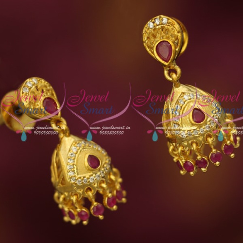 J14309 Small Size Light Gold Plated Forming 30 MG Ruby Jhumka Real Look Design Online
