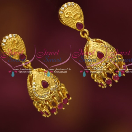 J14310 Small Size Light Gold Plated Forming 30 MG Ruby Jhumka Real Look Design Online
