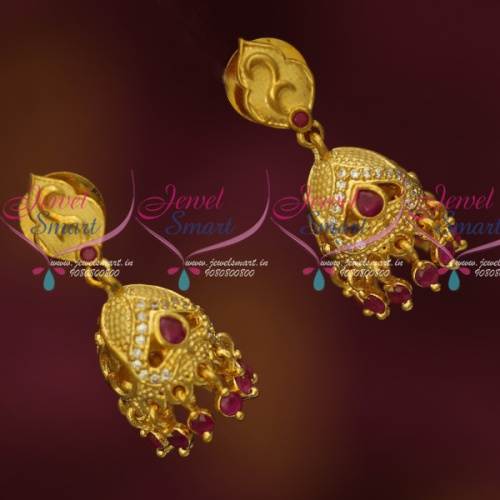 J14311 Small Size Light Gold Plated Forming 30 MG Ruby Jhumka Real Look Design Online
