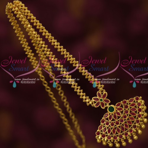 NL14352 South Indian Gold Covering Jewellery Ghajiri Design Flexible Chain Pendant Multi Colour Stones 