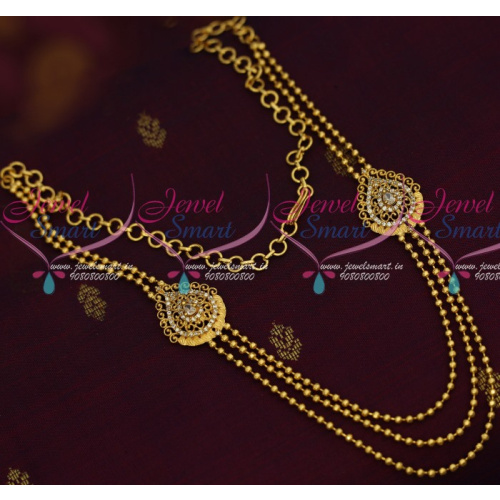 NL14260 Delicately Finished Like Gold White Stones Multi Strand Jewellery Low Price South Indian